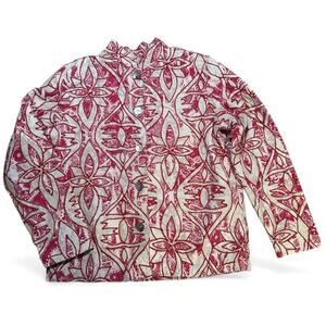 Coldwater Creek Embroidered Cotton Button Front Jacket Size PXS Red Cream Whimsy